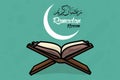 Ramadan Kareem Holy Month of Islam Greeting illustration with Quran and Calligraphy vector design.