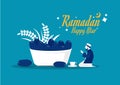 Ramadan Kareem, Iftar with illustration of Muslim Men