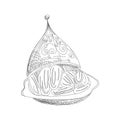 Ramadan Kareem Iftar party celebration. Hand Drawn Dish with dates on antique dishes. Vector illustration