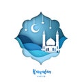 Ramadan Kareem illustration with arabic Origami Mosque Royalty Free Stock Photo