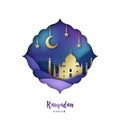 Ramadan Kareem illustration with arabic Origami Mosque Royalty Free Stock Photo