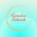 Ramadan Kareem illustration with golden moon symbol on a light turquoise background. Royalty Free Stock Photo