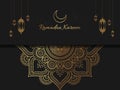 Ramadan Kareem islamic arabic greeting caligraphy and islamic geometric background card design. illustration