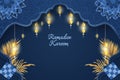 Ramadan Kareem Islamic blue color with ornament leaf Royalty Free Stock Photo