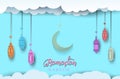 Ramadan kareem islamic design and arabic oil lamps with paper art. Bright and attractive design.vector illustration. EPS 10