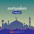 Ramadan Kareem islamic greeting card design with sky background and silhouette dome mosque. background Vector illustration Royalty Free Stock Photo