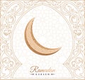 Ramadan Kareem islamic greeting card. Eastern design line mosque with arabic pattern