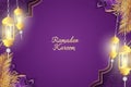 Ramadan Kareem Islamic purple and gold luxury with line element