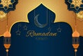Ramadan Kareem Islamic style with flower blue and gold color and element background Royalty Free Stock Photo