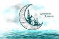 Ramadan kareem islamic watercolor moon greeting card background