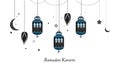 Ramadan Kareem with lamps, crescents and stars. Traditional black lantern of Ramadan background Royalty Free Stock Photo