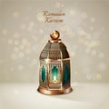Ramadan kareem lantern hanging on chains composition with realistic images