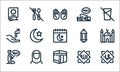 ramadan kareem line icons. linear set. quality vector line set such as prophet, kaaba, pray, allah, moslem woman, wudhu, lantern,