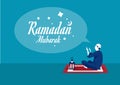 Ramadan Kareem, man prays for god with text ramdan kareem vector illustrator