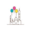 ramadan kareem mosque building with balloons helium