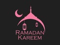 Ramadan Kareem. Mosque and a crescent. Lantern and moon. Muslim holiday lights. Vector