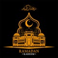 ramadan kareem mosque with the moon and sparkling star yellow vector illustration Royalty Free Stock Photo