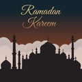 Ramadan Kareem. Night sky with mosque silhouette and clouds. Arabic background Royalty Free Stock Photo