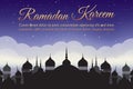 Ramadan Kareem. Night sky with mosque silhouette and clouds. Arabic background Royalty Free Stock Photo