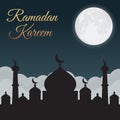 Ramadan Kareem. Night sky with mosque silhouette and moon, clouds. Arabic background Royalty Free Stock Photo