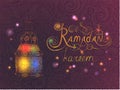 Ramadan kareem note with filigree lantern lamp. Vector