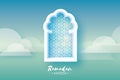 Ramadan Kareem. Origami Mosque Window. Holy month. Paper cut Cloud. Space for text Royalty Free Stock Photo