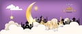 Ramadan Kareem posters or invitations design paper cut islamic lanterns, stars and moon on gold and green background. Vector
