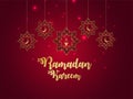 Ramadan kareem realistic background with pattern moon and lantern