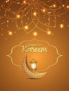 Ramadan kareem realistic golden elegant moon and golden lantern