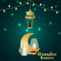 Ramadan kareem realistic pattern arabic moon and lantern on creative background