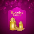 Ramadan kareem realistic vector illustration with golden lantern