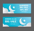 Ramadan Kareem sale banner design with crescent moon paper art b