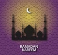 Ramadan Kareem shiny background with mosque silhouette.