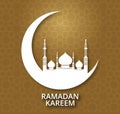 Ramadan Kareem shiny background with mosque silhouette. Royalty Free Stock Photo