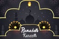 Ramadan Kareem stylish Islamic black and gold color with mosque silhouette background