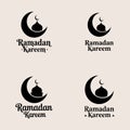 Ramadan Kareem Typography Vector Set with Crescent Moon and Mosque Silhouette Royalty Free Stock Photo