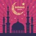 Ramadan Kareem - vector concept illustration. Crescent moon, star, mosque, minarets vector illustration.