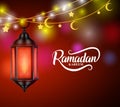 Ramadan kareem vector design with hanging lantern or fanoos Royalty Free Stock Photo