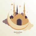 Ramadan Kareem vector greeting card, silhouette of golden mosque Royalty Free Stock Photo