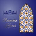 Ramadan Kareem vector illustration gold arabesque greeting, happy month Ramadan,Arabic window,silhouette mosque