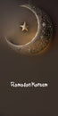 Ramadan Kareem Vertical Banner Design, 3D Render of Hanging Exquisite Crescent Moon With