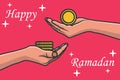 Ramadan Kareem zakat giving charity to poor people vector illustration.