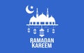 ramadan kareen concept illustration, temple and lanterns on blue background