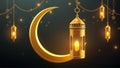 Ramadan kareen greeting background design with gold crescent and lamtern Royalty Free Stock Photo