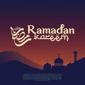 Ramadan Karrem greeting banner template with silhouette of a mosque in the evening. easily editable.