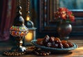 Ramadan lamp and dates, iftar time