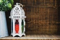 Ramadan Lantern Arabic decoration on wooden background