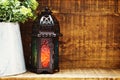 Ramadan Lantern Arabic decoration on wooden background