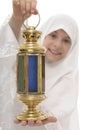 Ramadan Lantern in Hands of Happy Muslim Girl