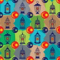 Ramadan lantern Malaysia flag sign seamless pattern